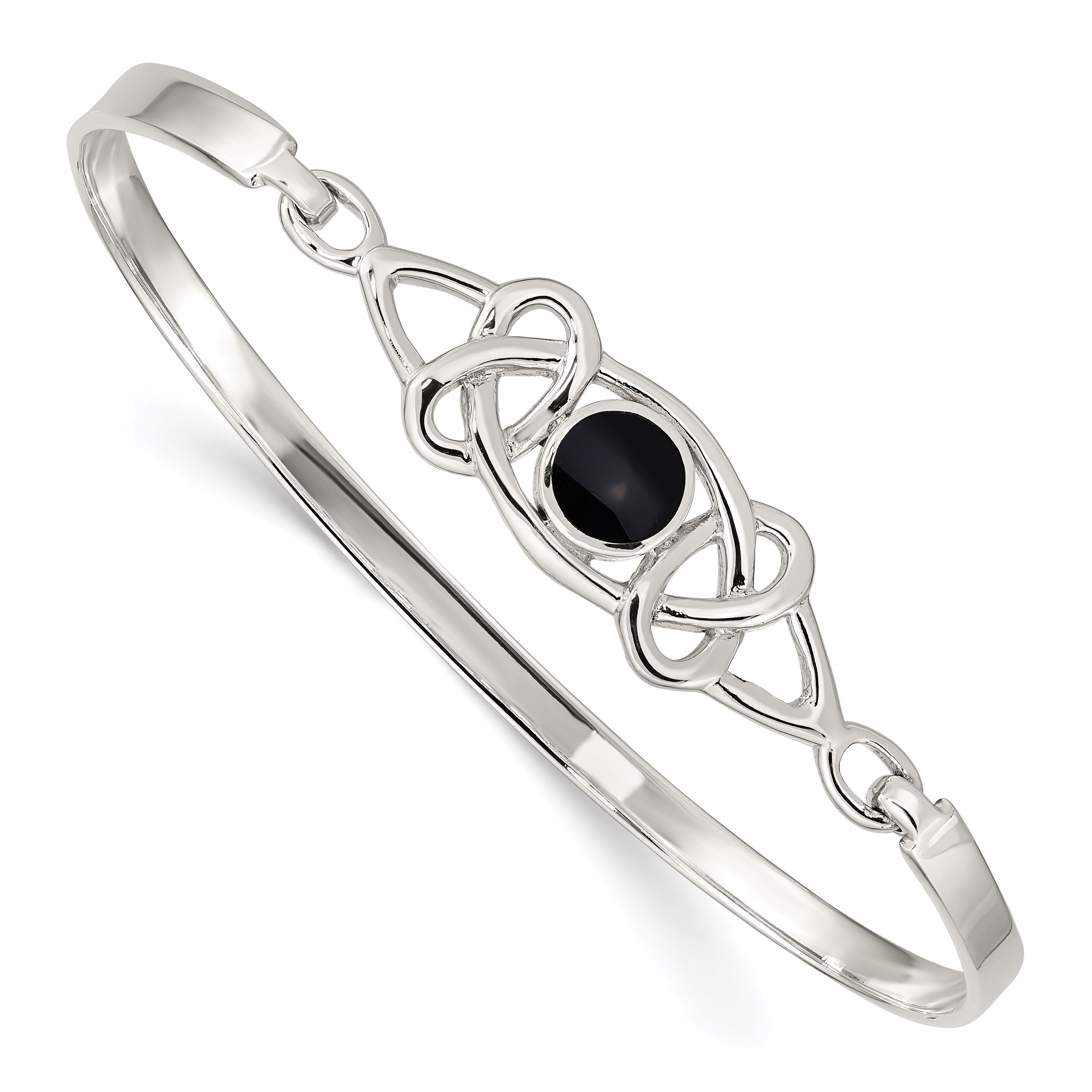 Sterling Silver Black Onyx Celtic Pattern Flexible Bangle Bracelet Main image