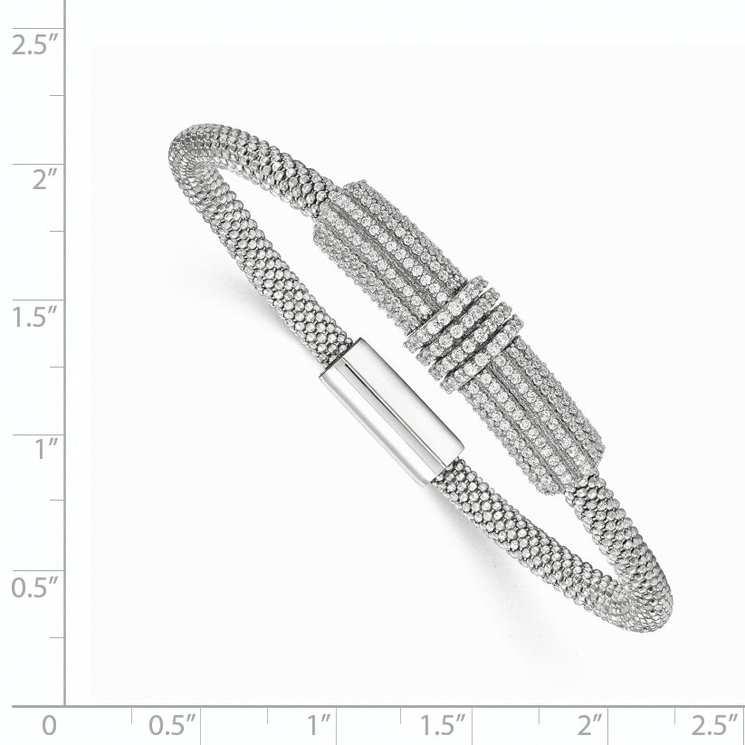 Sterling Silver Rhodium-plated w/ CZ Mesh Bracelet - 7.5