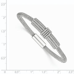 Sterling Silver Rhodium-plated w/ CZ Mesh Bracelet - 7.5