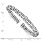 Sterling Silver CZ Cuff Bangle with Polished Rhodium Finish
