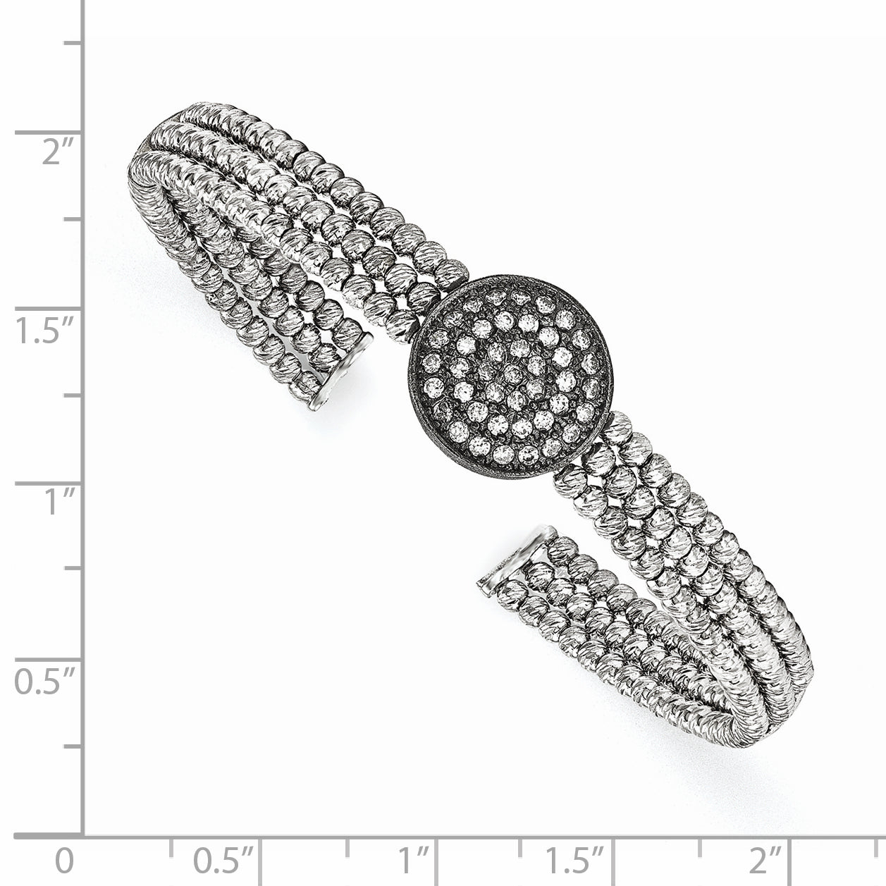 Sophia Jewelers Sterling Silver Black Rhodium 3-Strand Crystal Cuff Bracelet