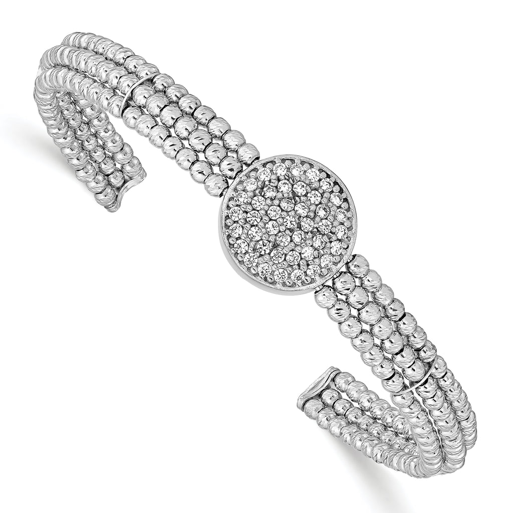 Sterling Silver Rhod-plated Beaded Swarovski Crystal Cuff Bangle
