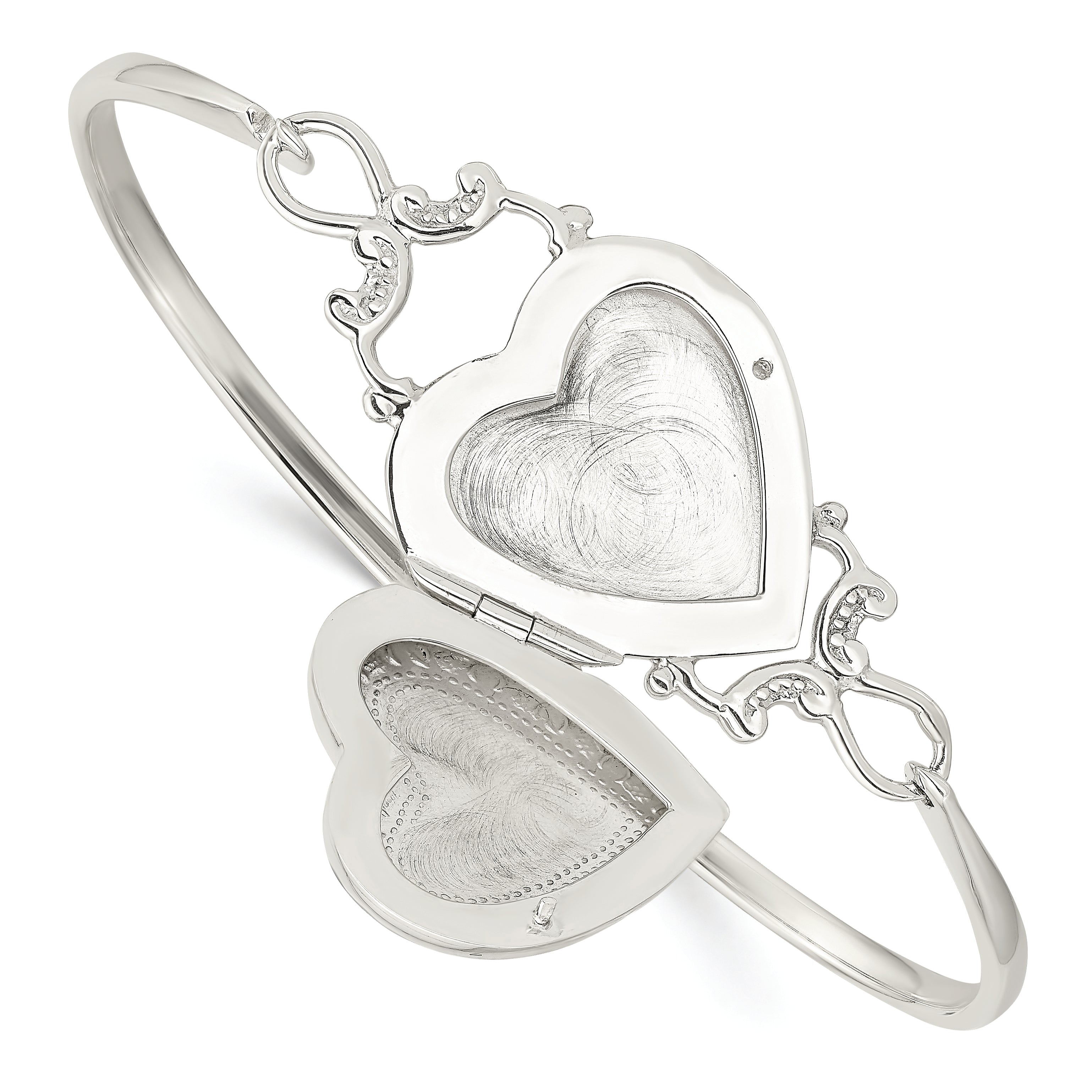 Sterling Silver 22mm Heart Locket Flexible Bangle Bracelet