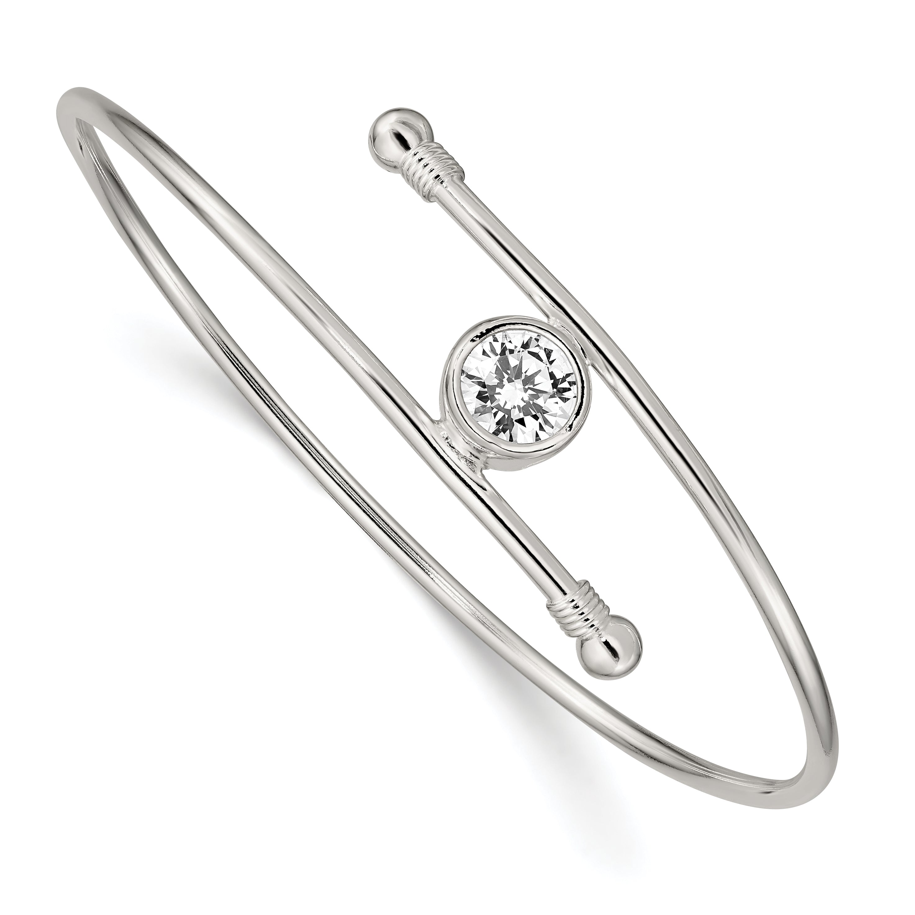 Sterling Silver Polished CZ Bangle Main image