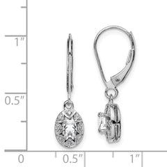 Sterling Silver Rhodium-Plated White Topaz & Diamond Drop Earrings Polished Finish