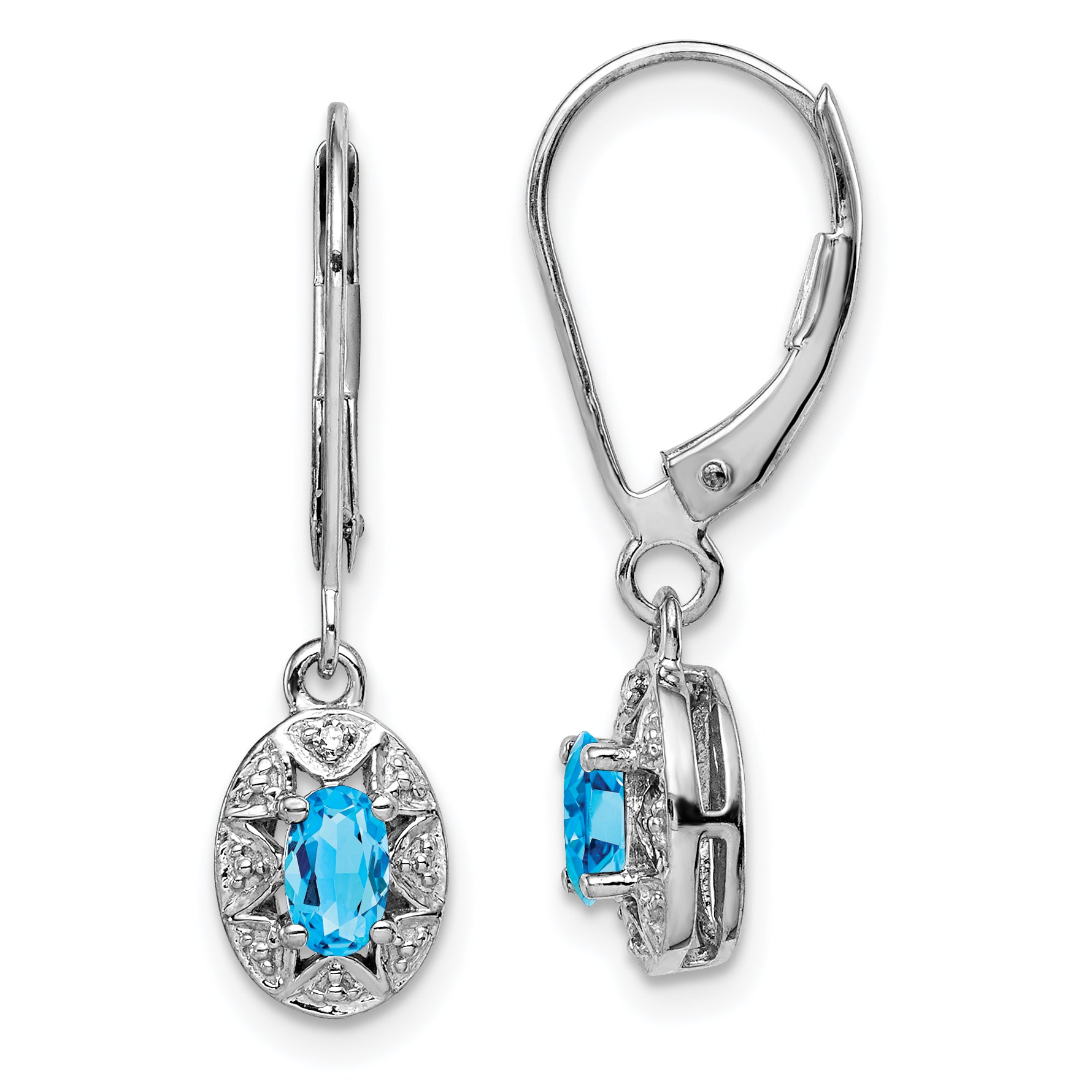Sterling Silver Rhodium-plated Diam. & Blue Topaz Earrings