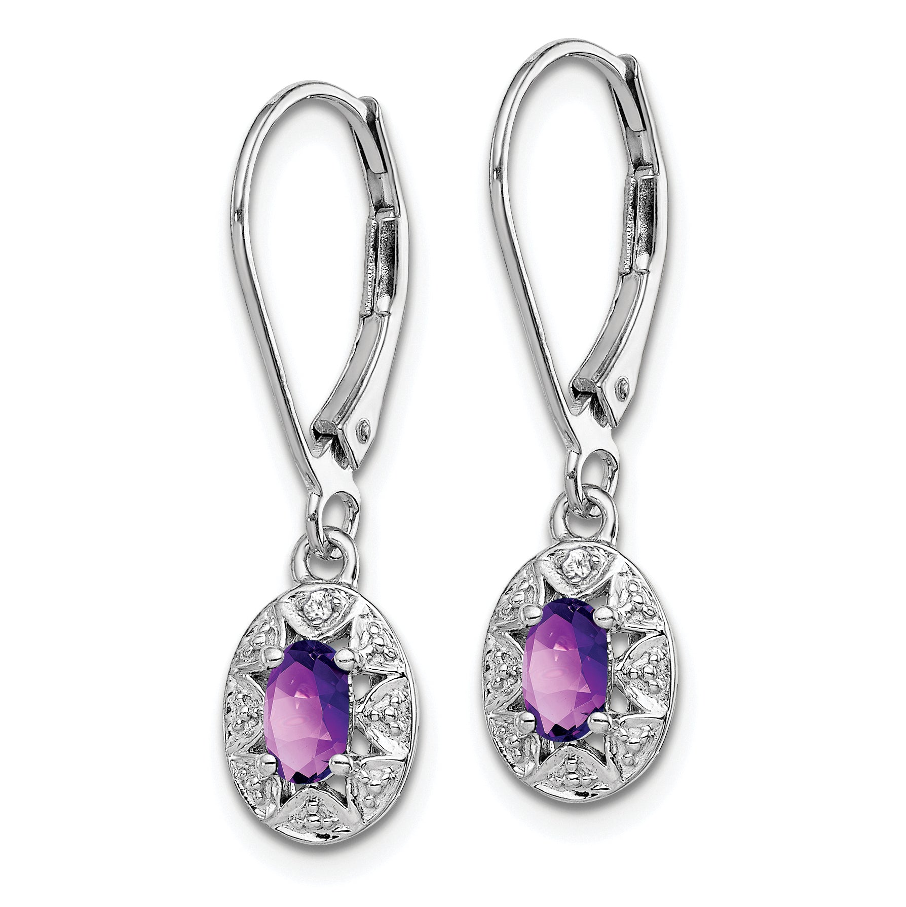 Sophia Jewelers Sterling Silver Rhodium-Plated Amethyst & Diamond Drop Earrings Secondary image