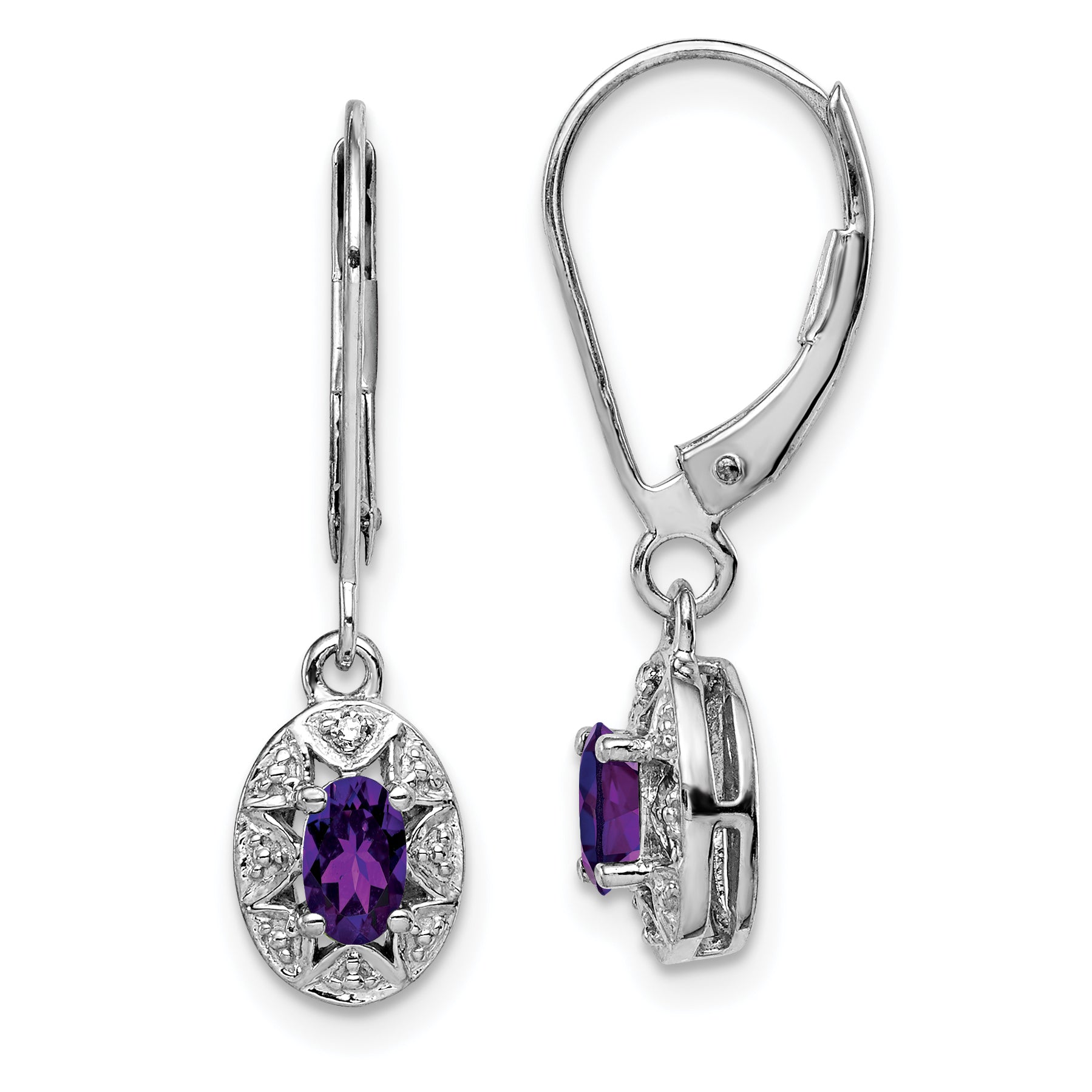 Sterling Silver Rhodium-plated Diam. & Amethyst Earrings Main image