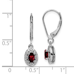 Sterling Silver Garnet and Diamond Drop Earrings with Polished Rhodium Finish