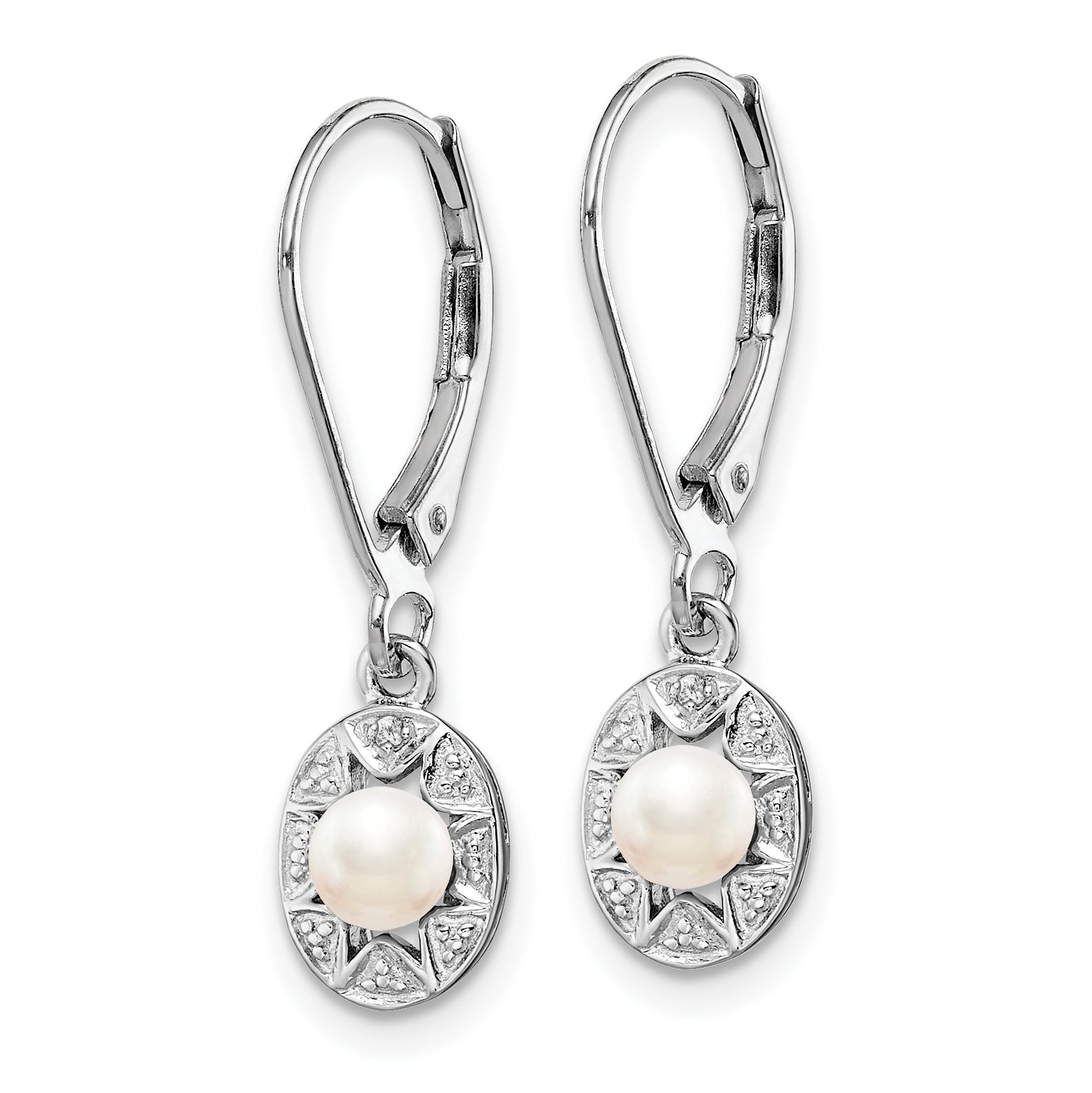 Sophia Jewelers Sterling Silver Rhodium-Plated Pearl & Diamond Drop Earrings Secondary image