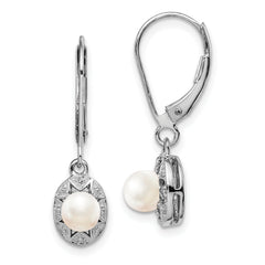 Sterling Silver Rhodium-plated Diam. & FW Cultured Pearl Earrings