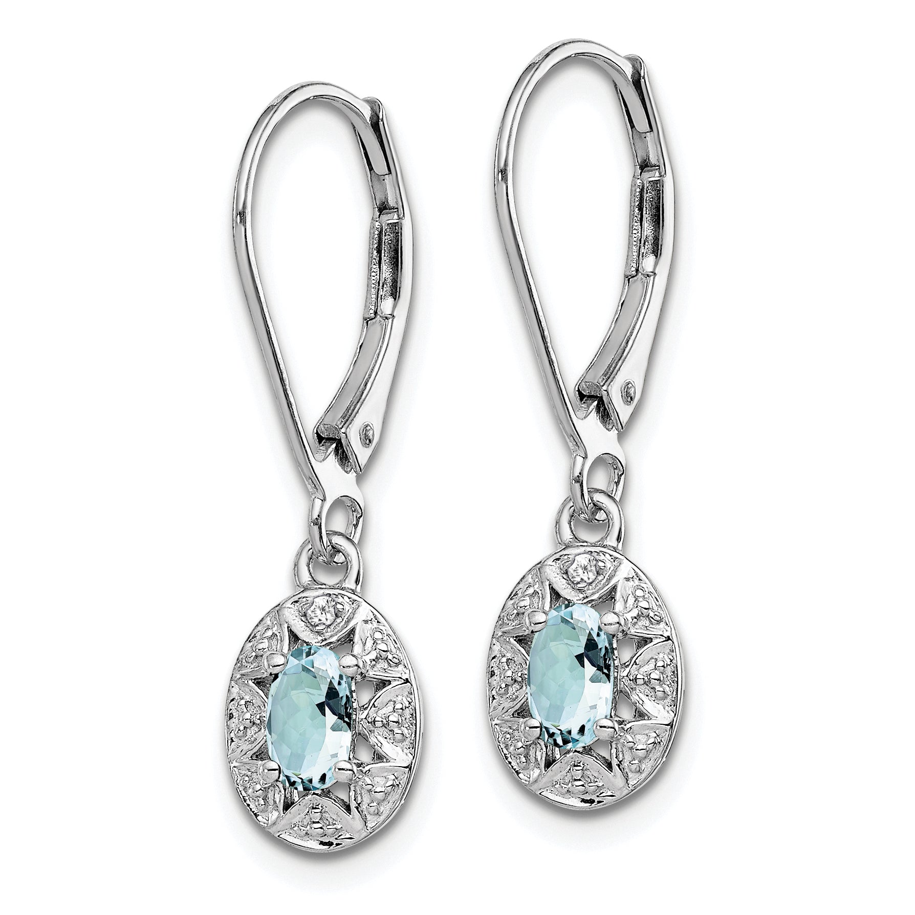 Sterling Silver Rhodium-plated Diam. & Aquamarine Earrings