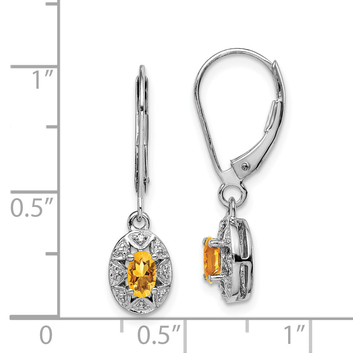 Sterling Silver Rhodium-Plated Citrine and Diamond Drop Earrings  November Birthstone