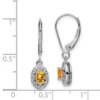 Sterling Silver Rhodium-Plated Citrine and Diamond Drop Earrings  November Birthstone