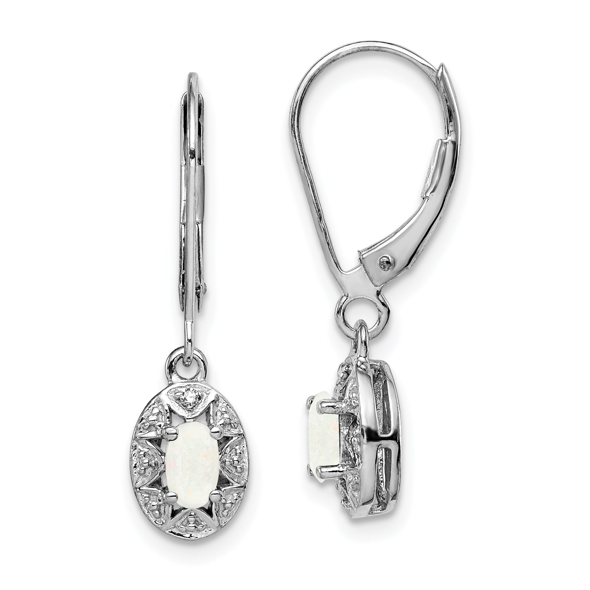 Sterling Silver Rhodium-plated Diam. & Created Opal Earrings Main image