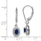 Sterling Silver Rhodium-Plated Sapphire & Diamond Drop Earrings Polished Oval Design