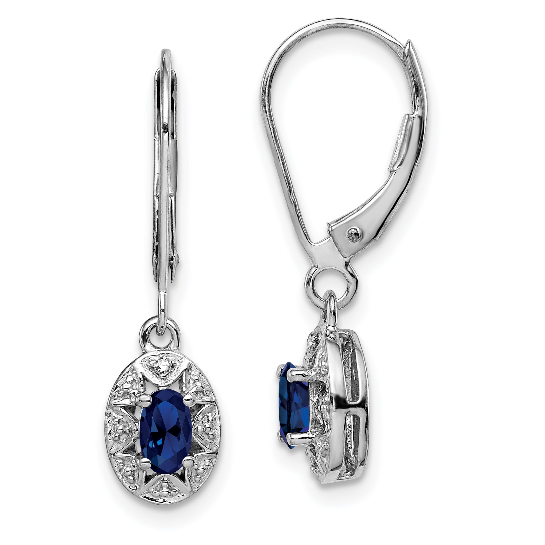 Sterling Silver Rhodium-plated Diam. & Created Sapphire Earrings Main image