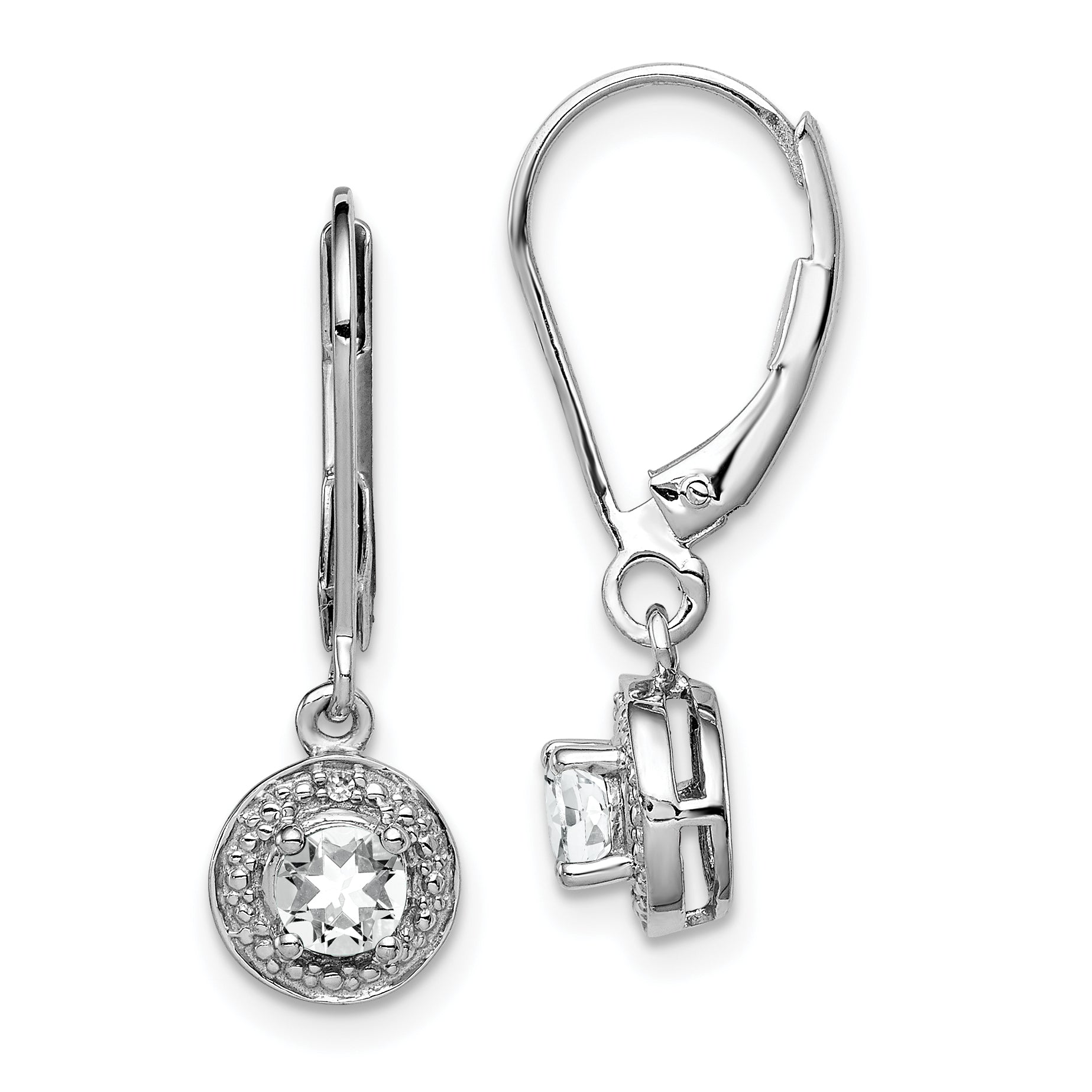 Sterling Silver Rhodium-plated Diam. & White Topaz Earrings Main image