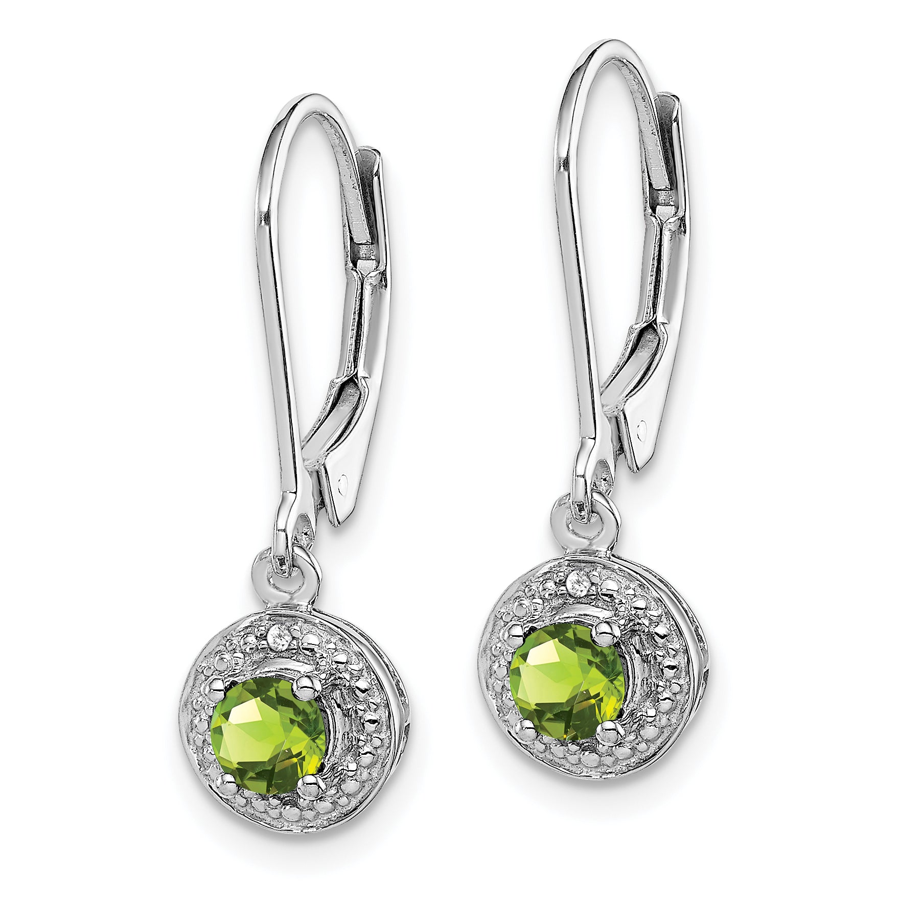 Sterling Silver Rhodium-Plated Peridot & Diamond Dangle Earrings Polished Finish Elegant Style Secondary image