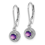 Sterling Silver 925 Drop Earrings with Amethyst and Diamond Accents