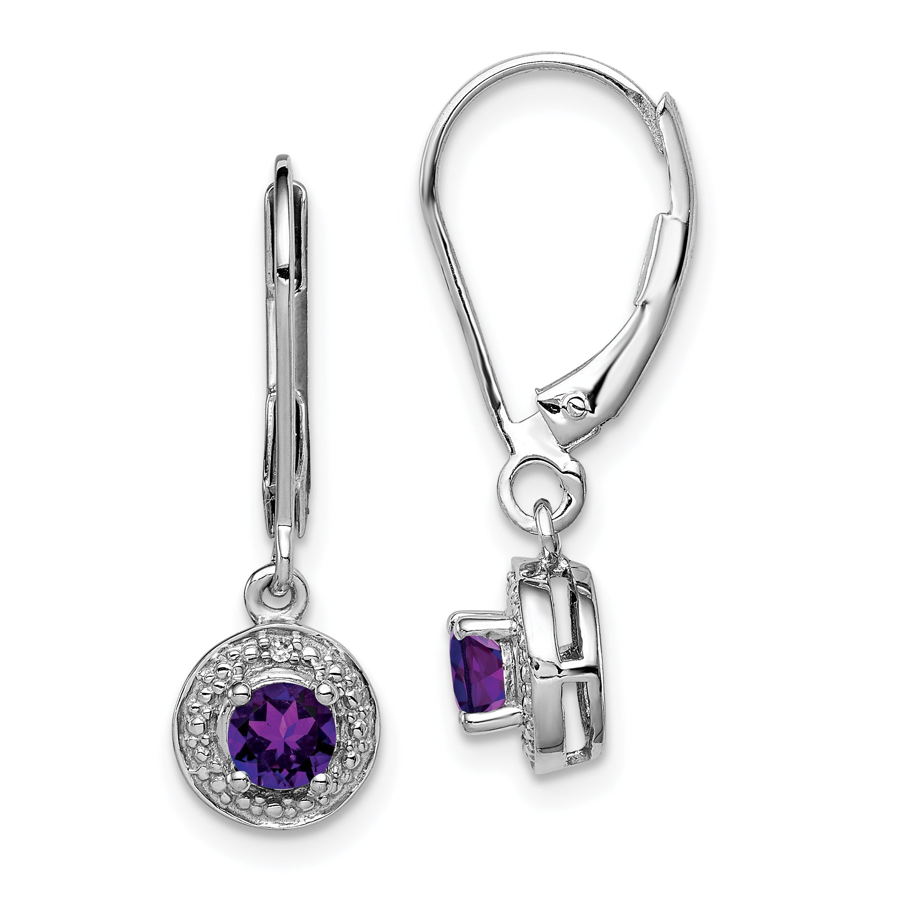 Sterling Silver Rhodium-plated Diam. & Amethyst Earrings Main image