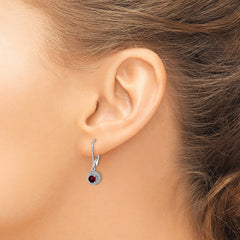 Sterling Silver Rhodium-Plated Garnet & Diamond Drop Earrings Polished Finish
