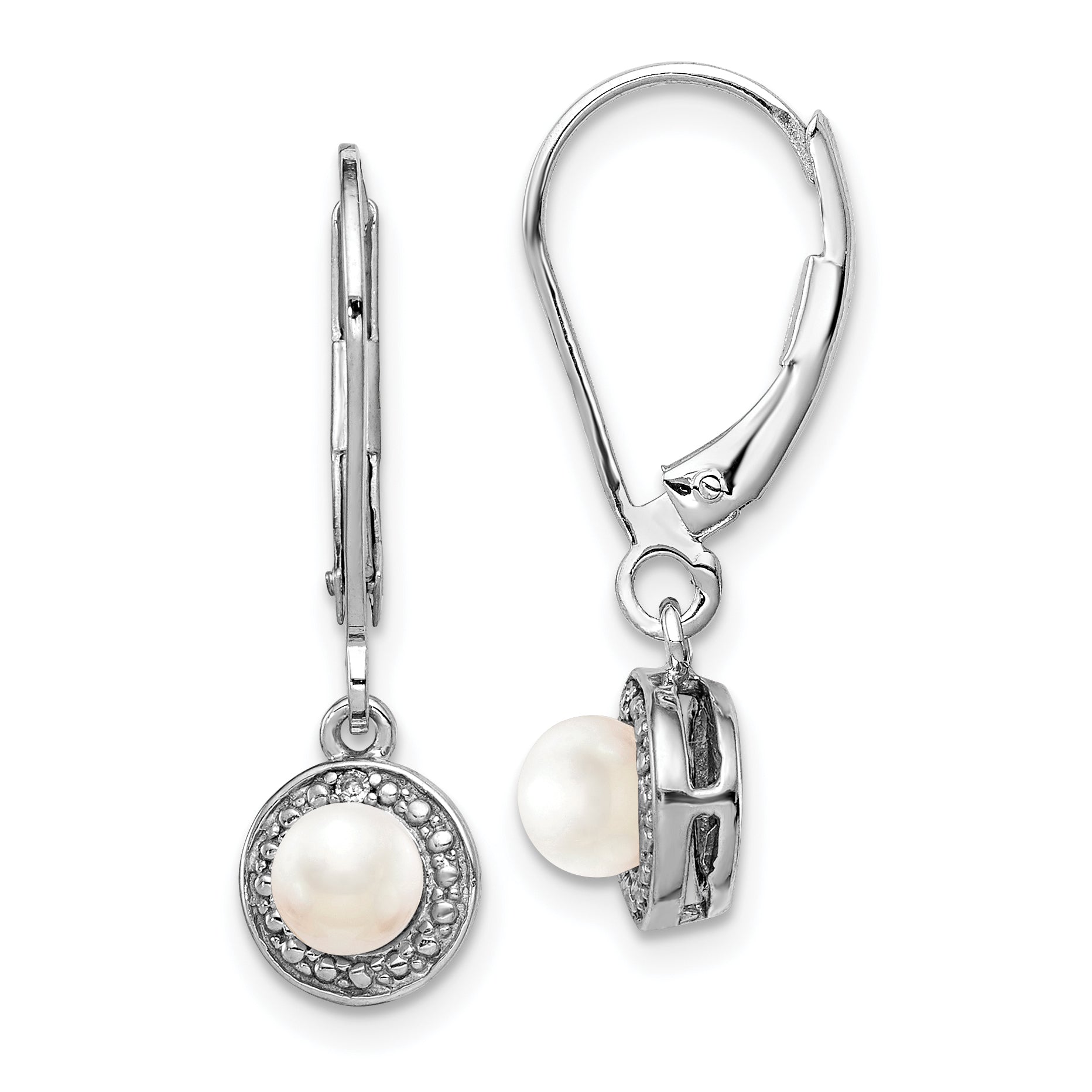 Sterling Silver Rhodium-plated Diam. & FW Cultured Pearl Earrings Main image