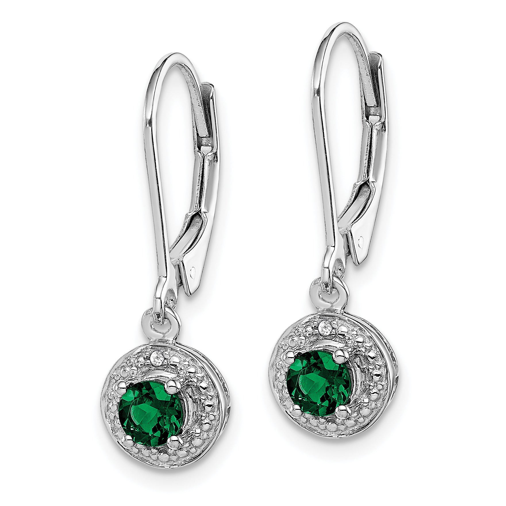 Sterling Silver Rhodium-Plated Drop Earrings with Created Emerald & Diamond Secondary image