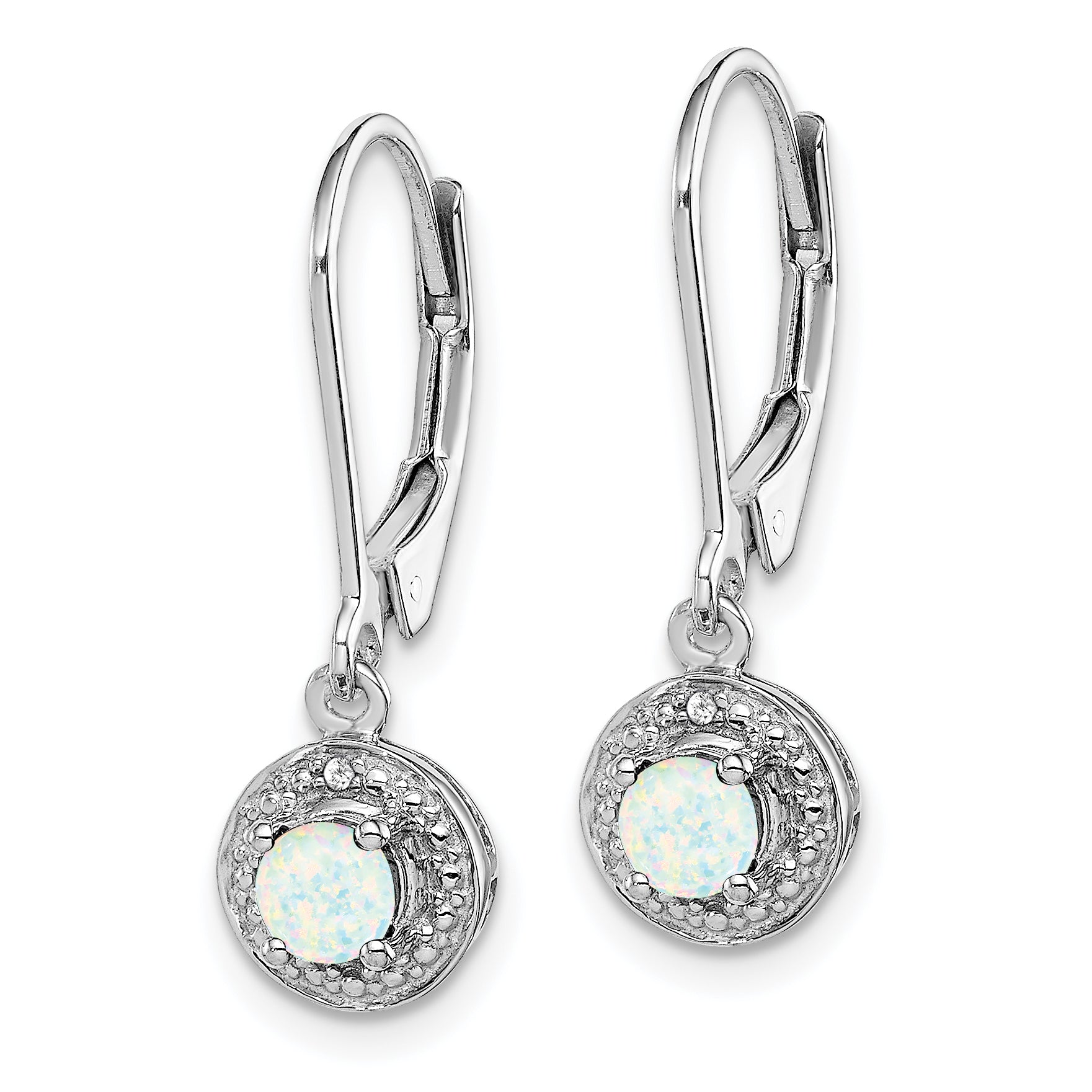 Sterling Silver Rhodium-Plated Opal and Diamond Drop Earrings for Women Secondary image