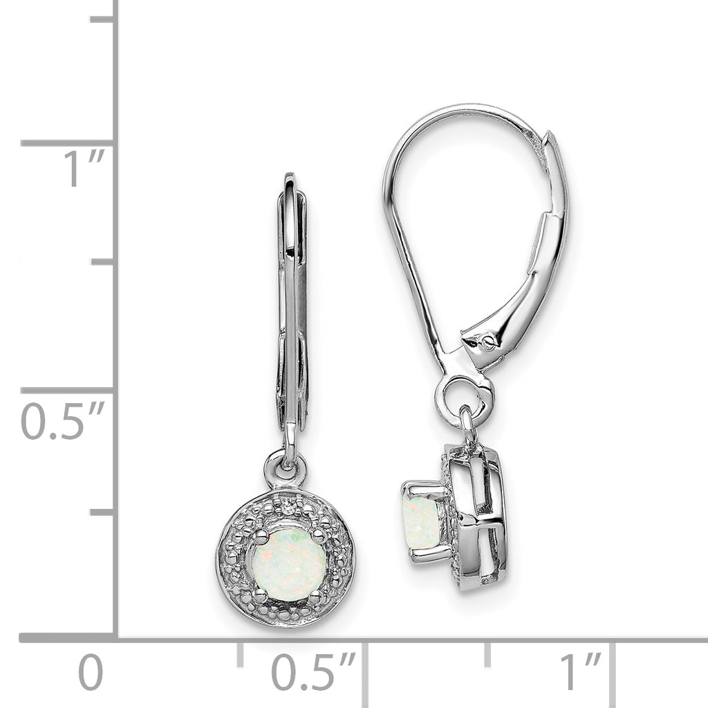 Sterling Silver Rhodium-Plated Opal and Diamond Drop Earrings for Women