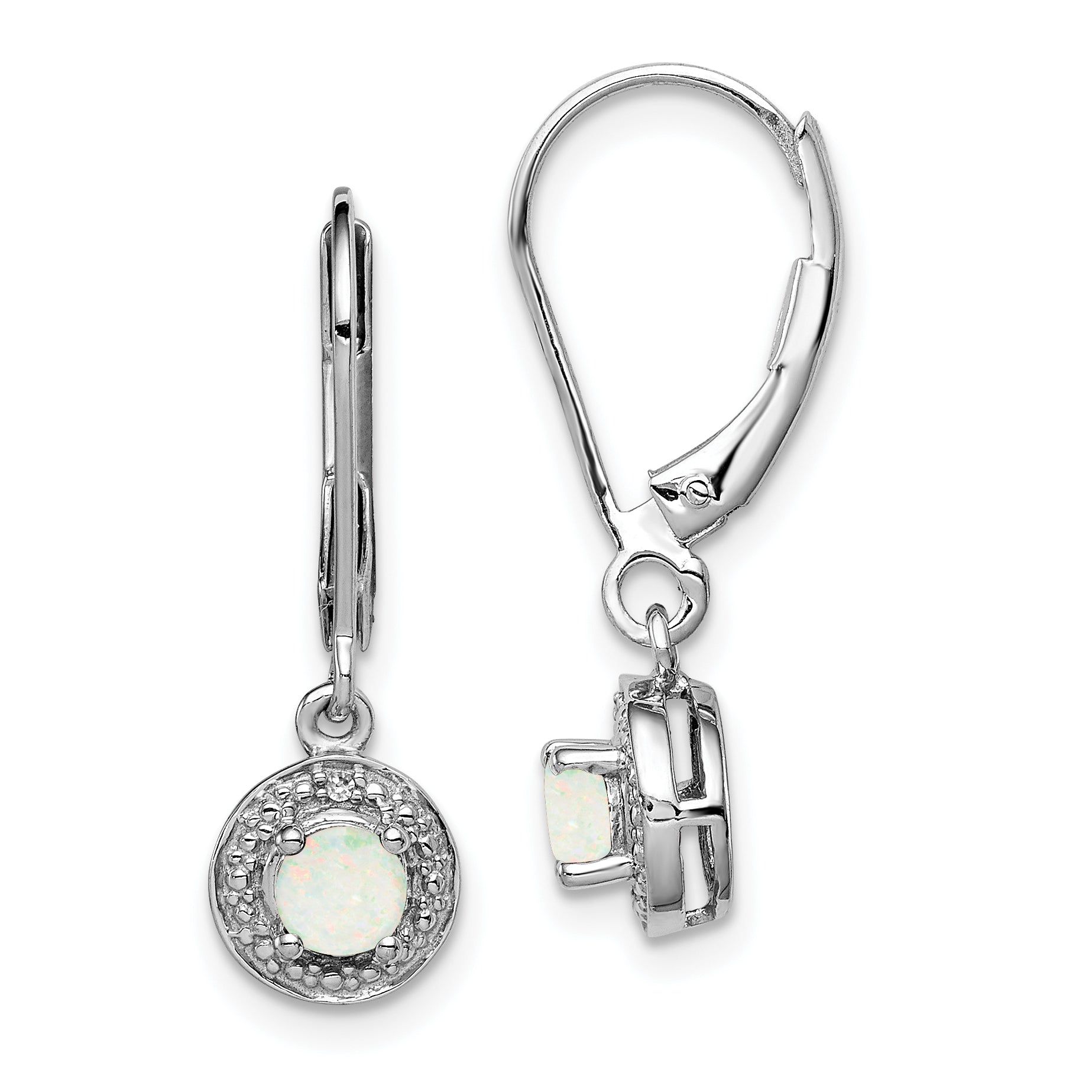 Sterling Silver Rhodium-plated Diam. & Created Opal Earrings Main image