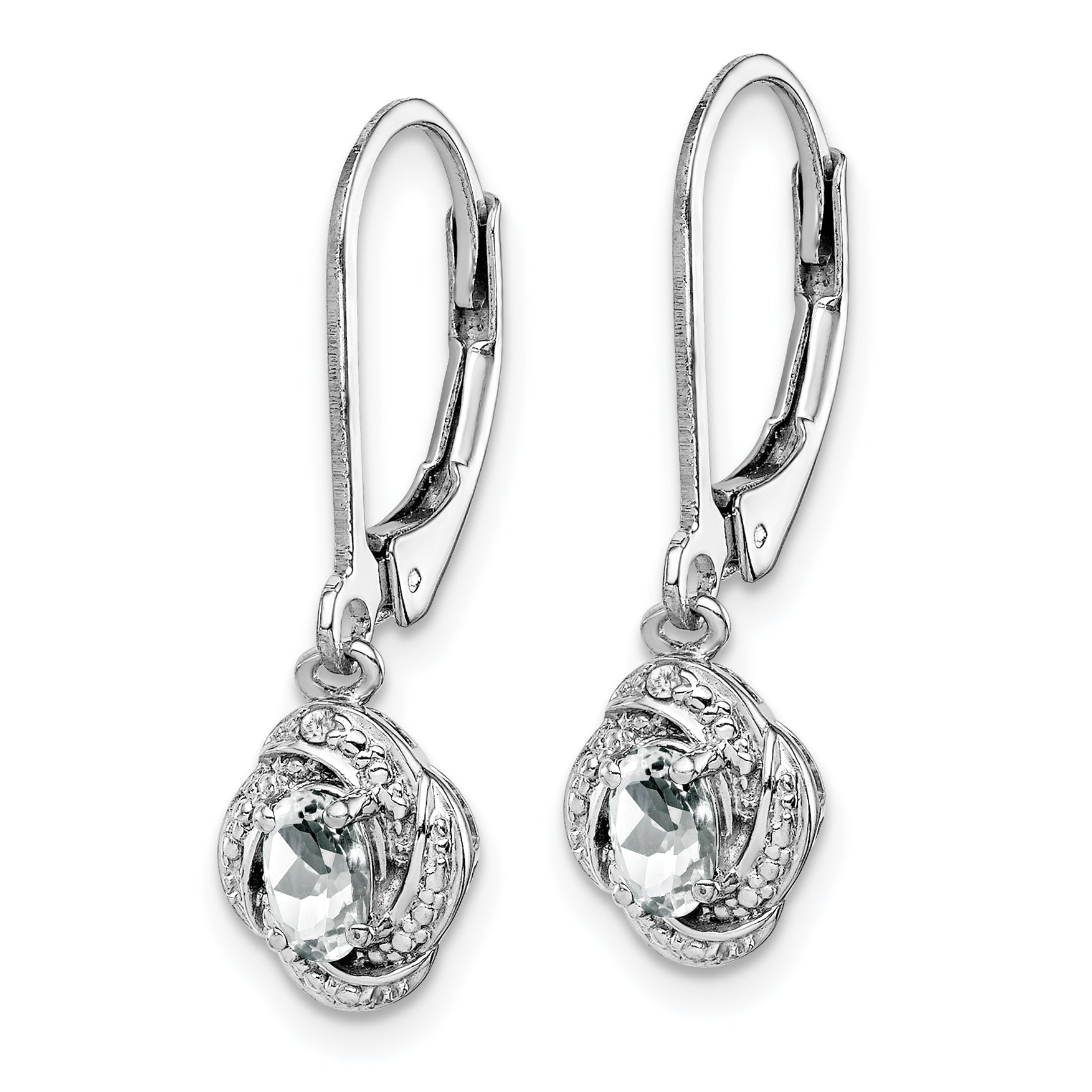 925 Rhodium-Plated Sterling Silver Drop Earrings with White Topaz & Diamond Accents  Sophisticated Leverback Style Secondary image