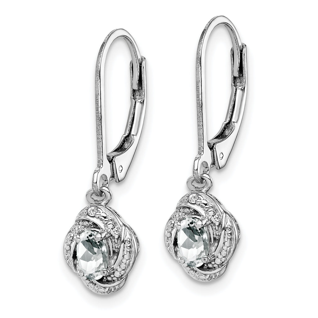925 Rhodium-Plated Sterling Silver Drop Earrings with White Topaz & Diamond Accents  Sophisticated Leverback Style