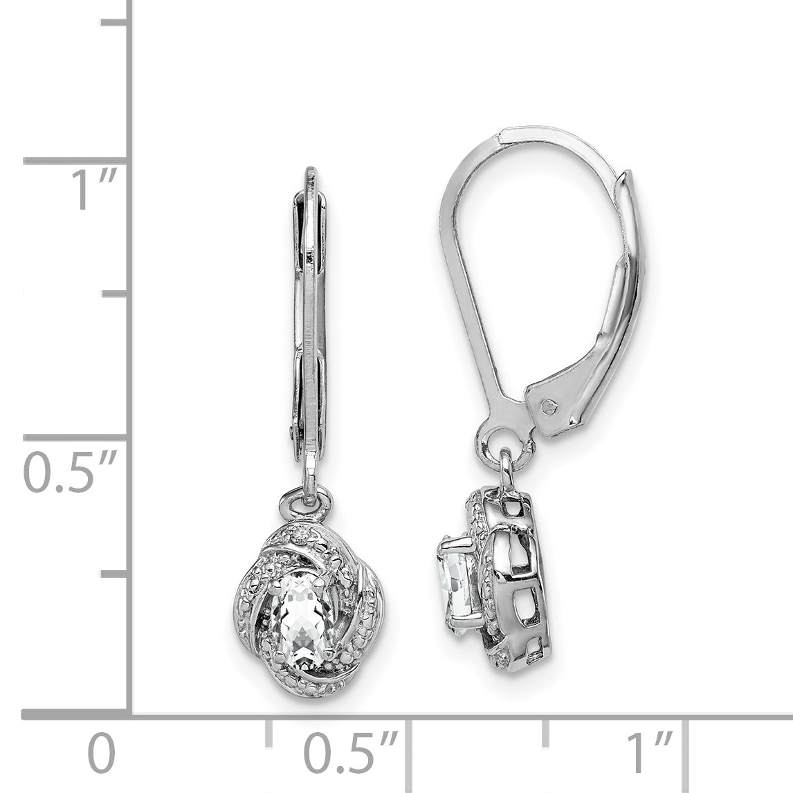 925 Rhodium-Plated Sterling Silver Drop Earrings with White Topaz & Diamond Accents  Sophisticated Leverback Style