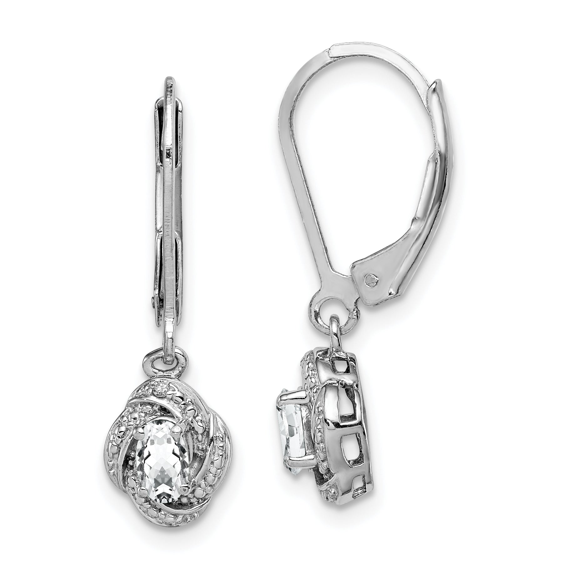 Sterling Silver Rhodium-plated Diam. & White Topaz Earrings Main image
