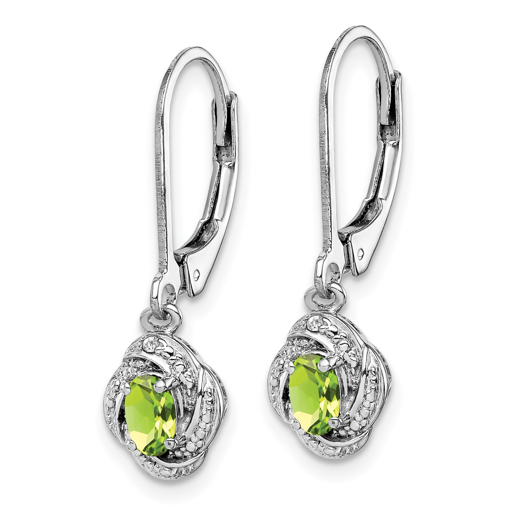 Sterling Silver 925 Peridot and Diamond Drop Earrings with Rhodium Finish Secondary image