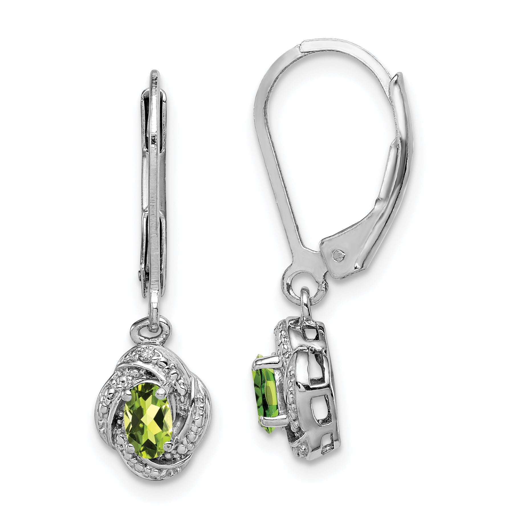 Sterling Silver Rhodium-plated Diam. & Peridot Earrings Main image
