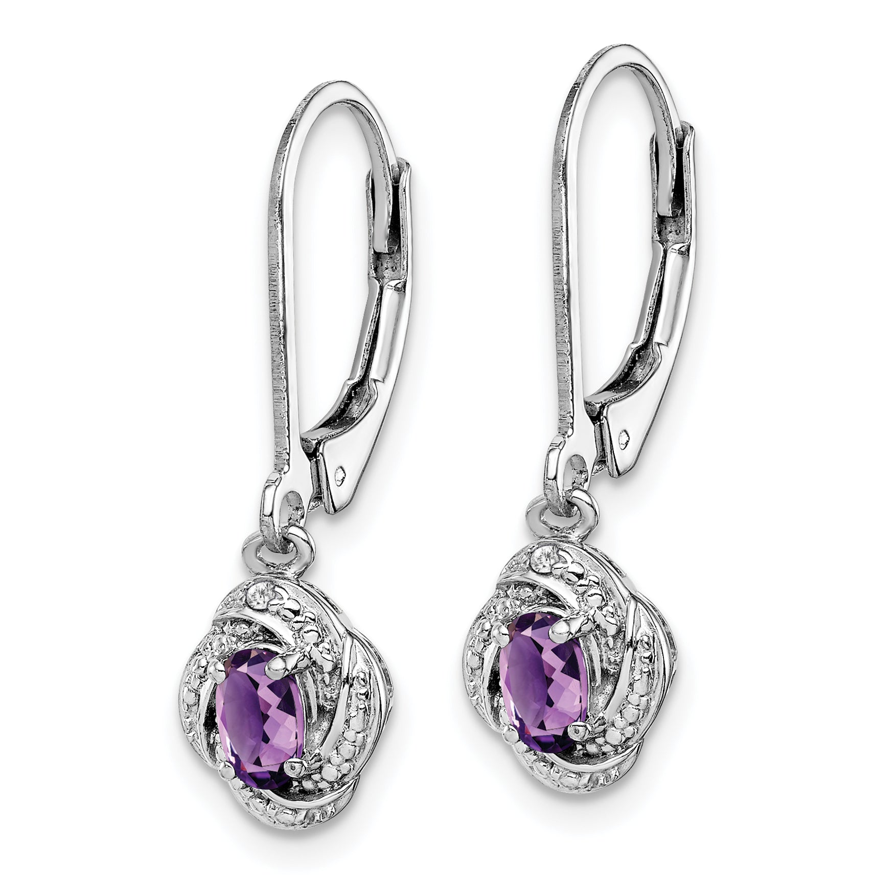 925 Sterling Silver Rhodium-Plated Amethyst & Diamond Drop Earrings with Polished Finish Secondary image