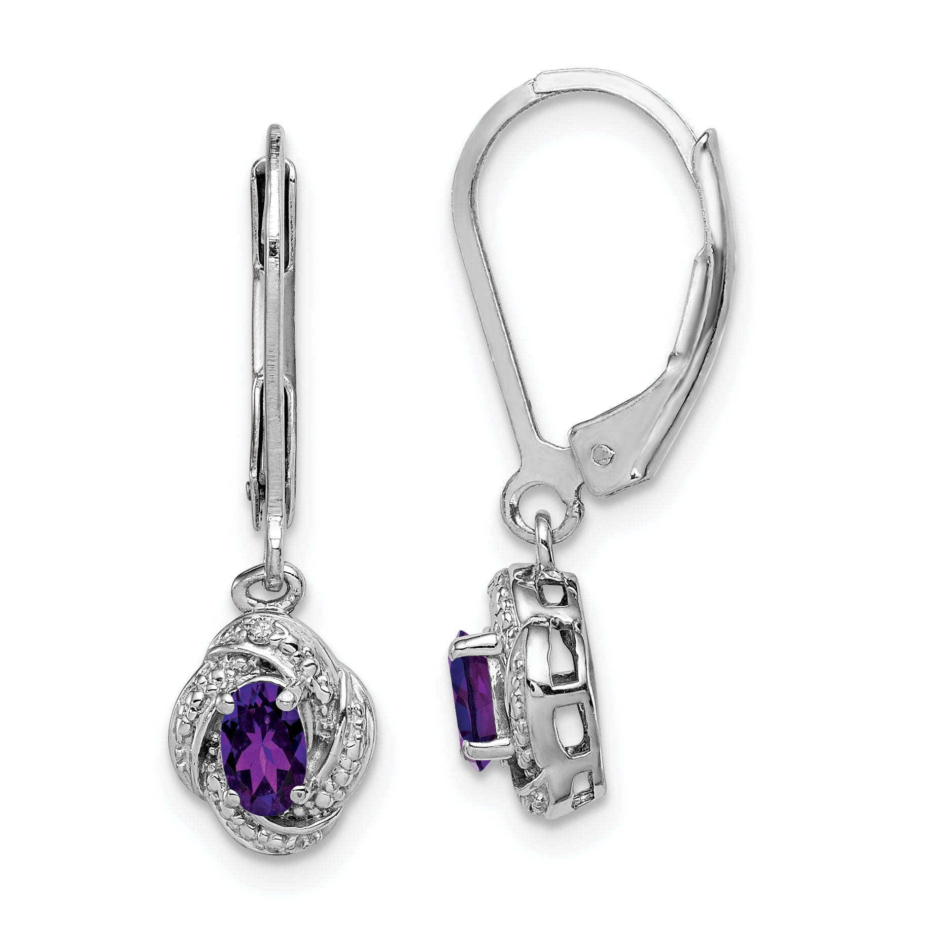 Sterling Silver Rhodium-plated Diam. & Amethyst Earrings Main image