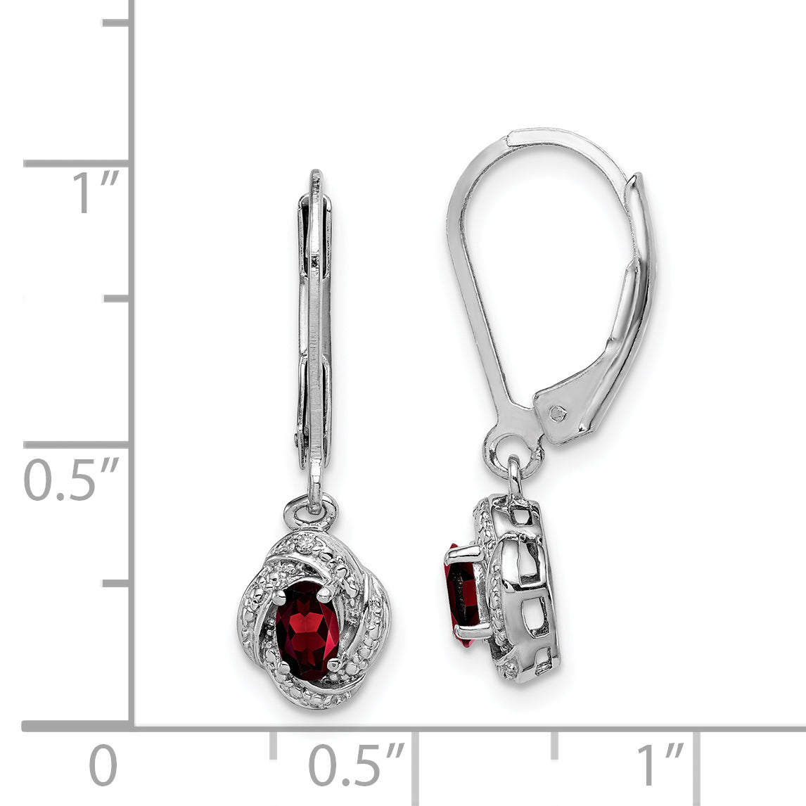 Sterling Silver Rhodium-plated Diam. & Garnet Earrings
