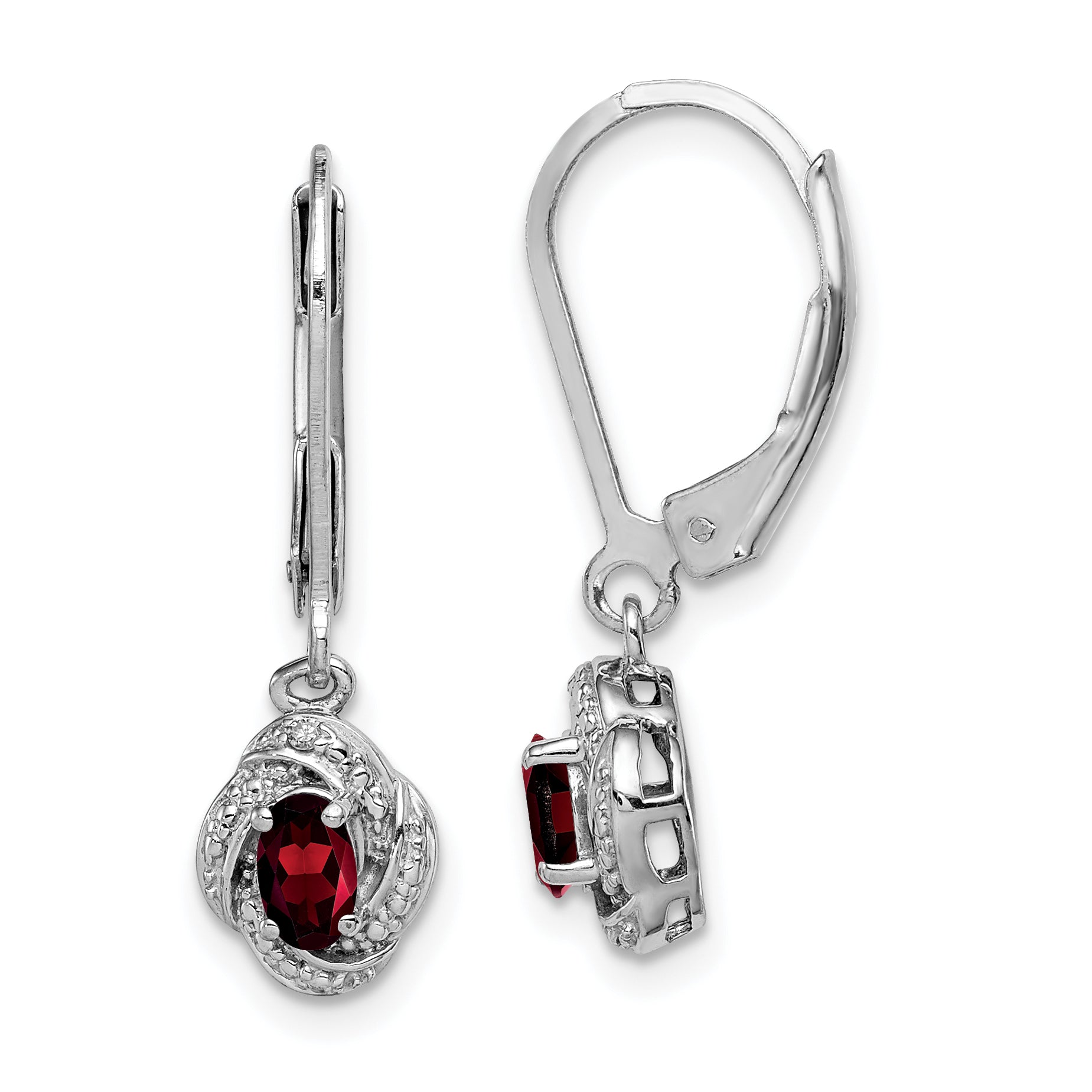 Sterling Silver Rhodium-plated Diam. & Garnet Earrings Main image