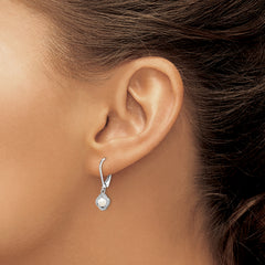 Sterling Silver Rhodium-Plated Pearl & Diamond Drop Earrings with Leverback Closure