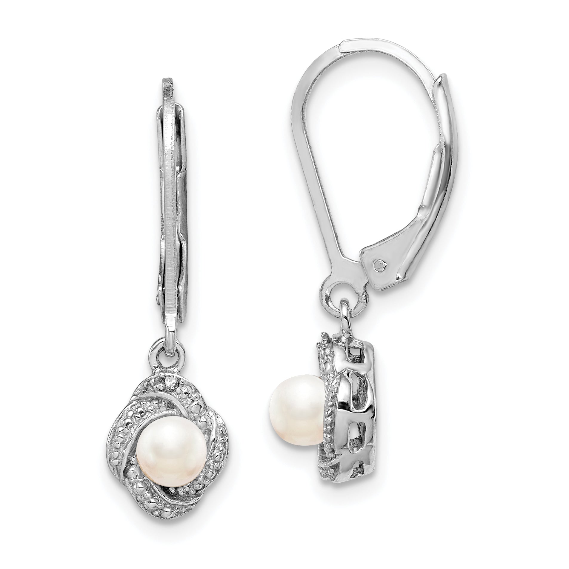 Sterling Silver Rhodium-plated Diam. & FW Cultured Pearl Earrings Main image
