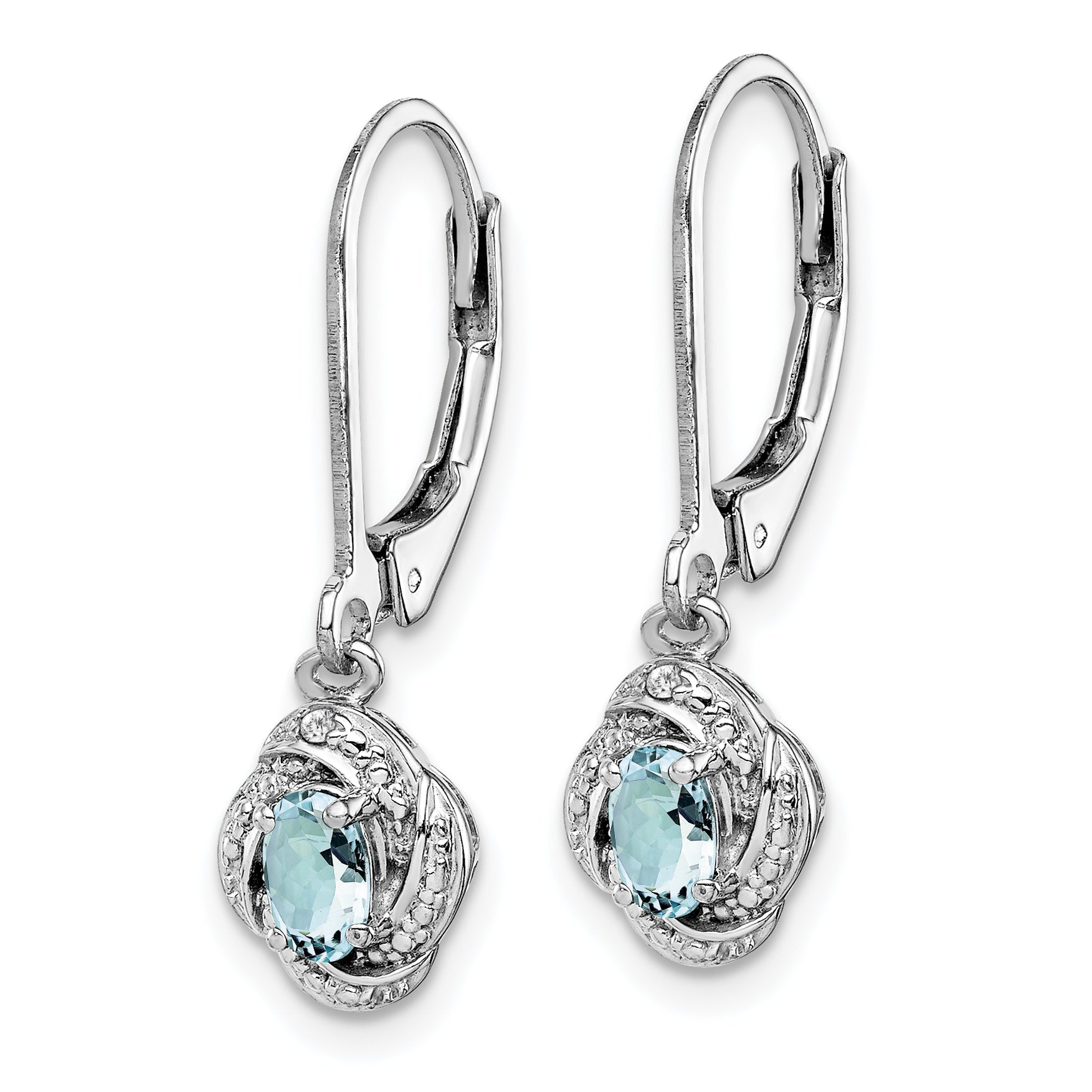 Sterling Silver Aquamarine & Diamond Drop Earrings with Rhodium Finish Elegant Leverback Secondary image
