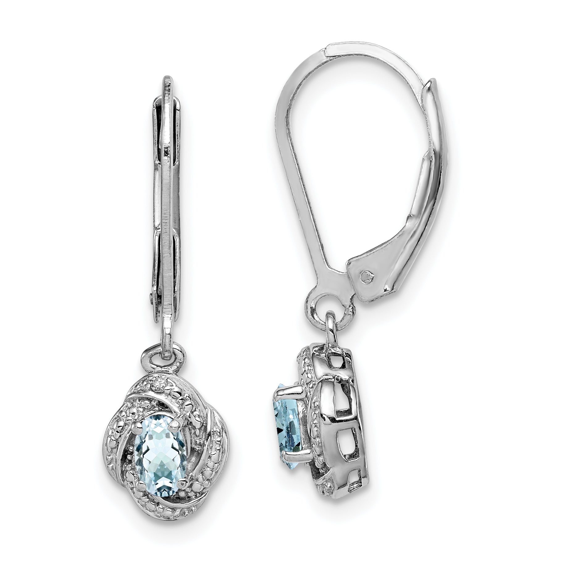 Sterling Silver Rhodium-plated Diam. & Aquamarine Earrings Main image