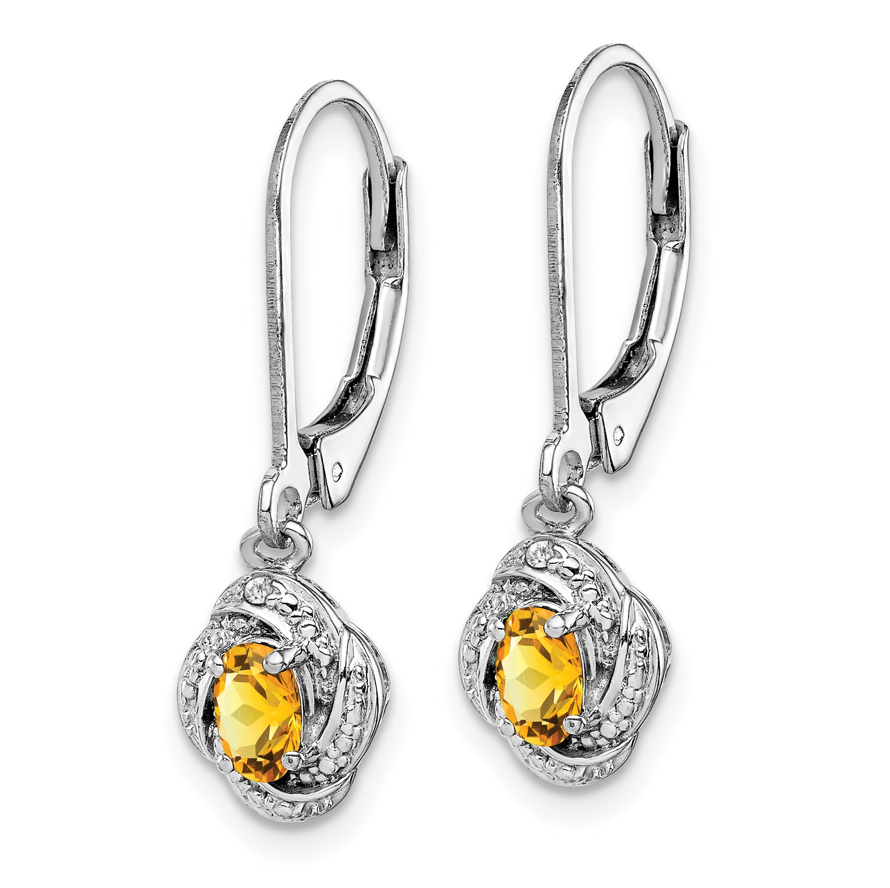 925 Sterling Silver Citrine & Diamond Drop Earrings with Polished Rhodium Finish Secondary image