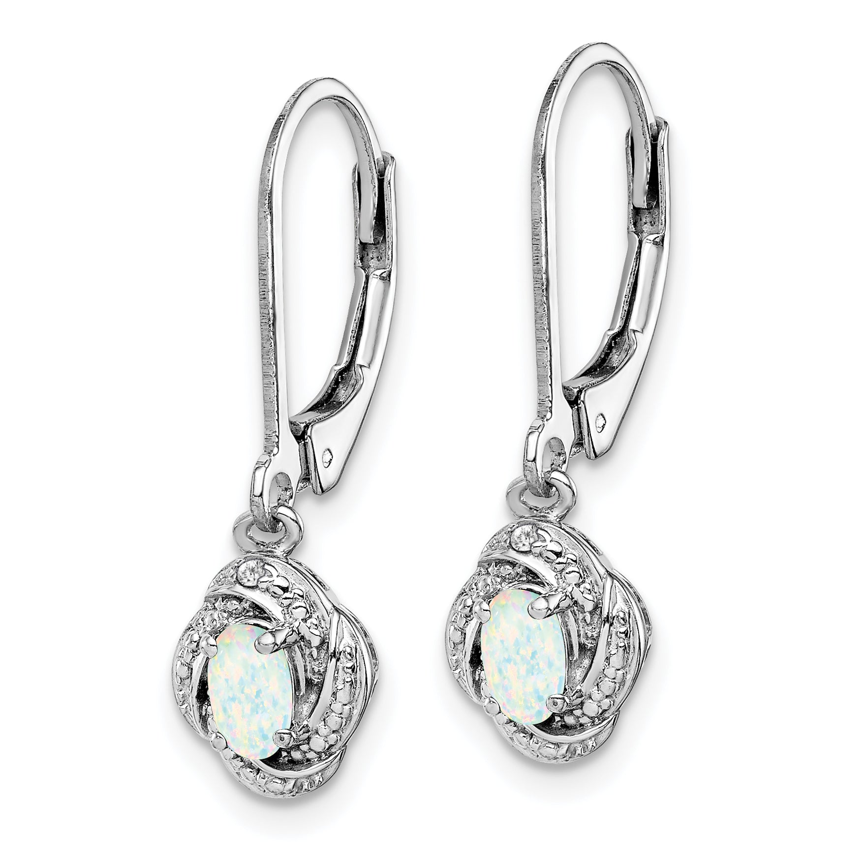 Sophia Jewelers Sterling Silver Opal & Diamond Drop Earrings with Rhodium Finish Secondary image