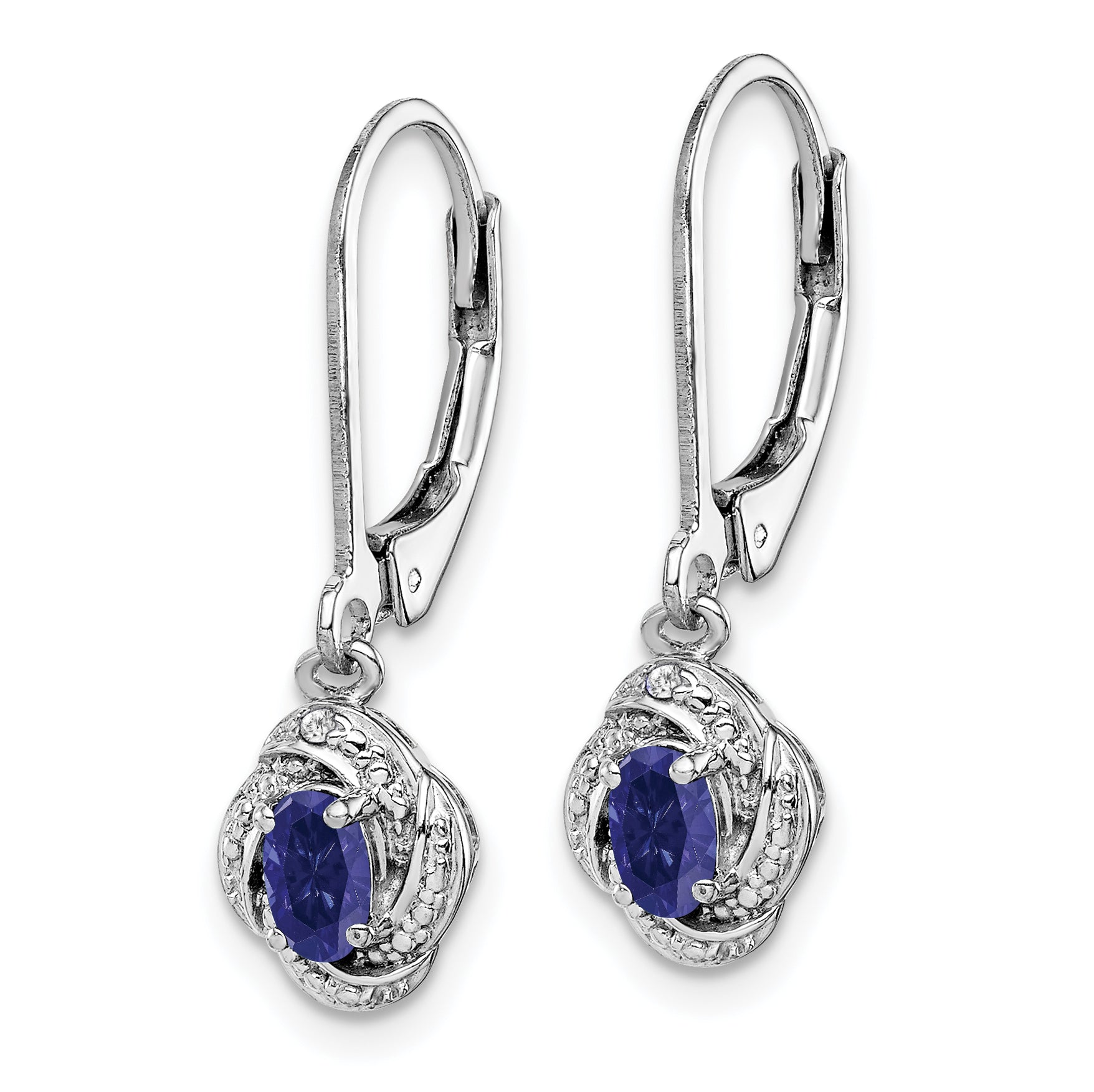 Sterling Silver Rhodium-plated Diam. & Created Sapphire Earrings