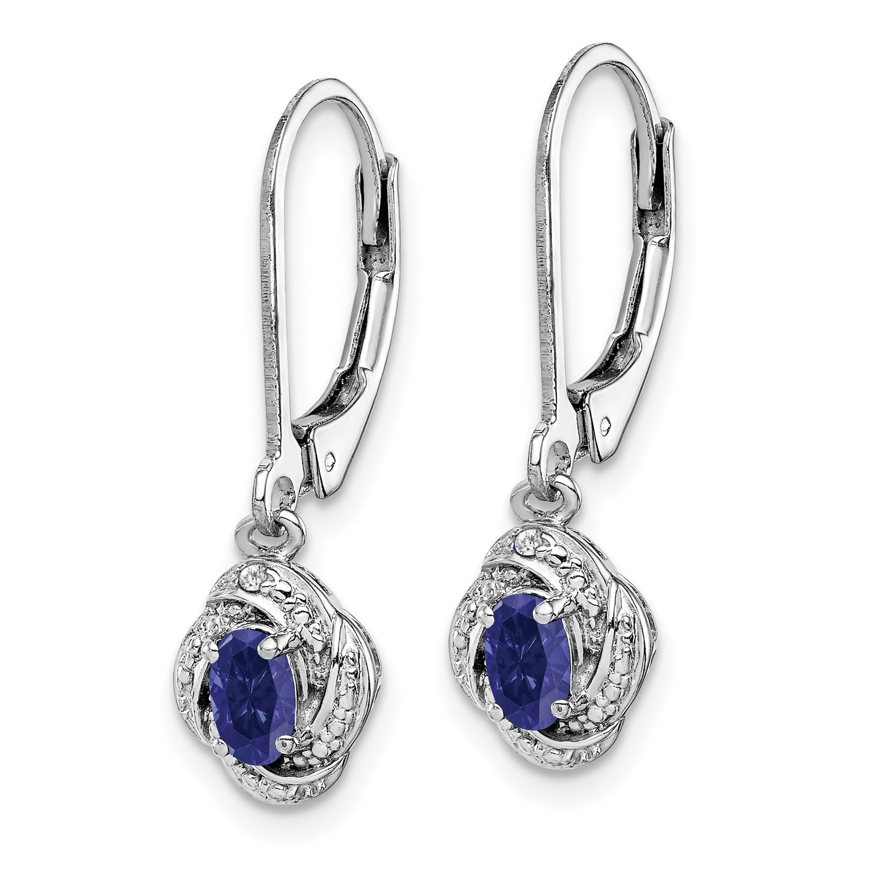 Sterling Silver 925 Sapphire & Diamond Drop Earrings, Rhodium-Plated, Leverback Design Secondary image