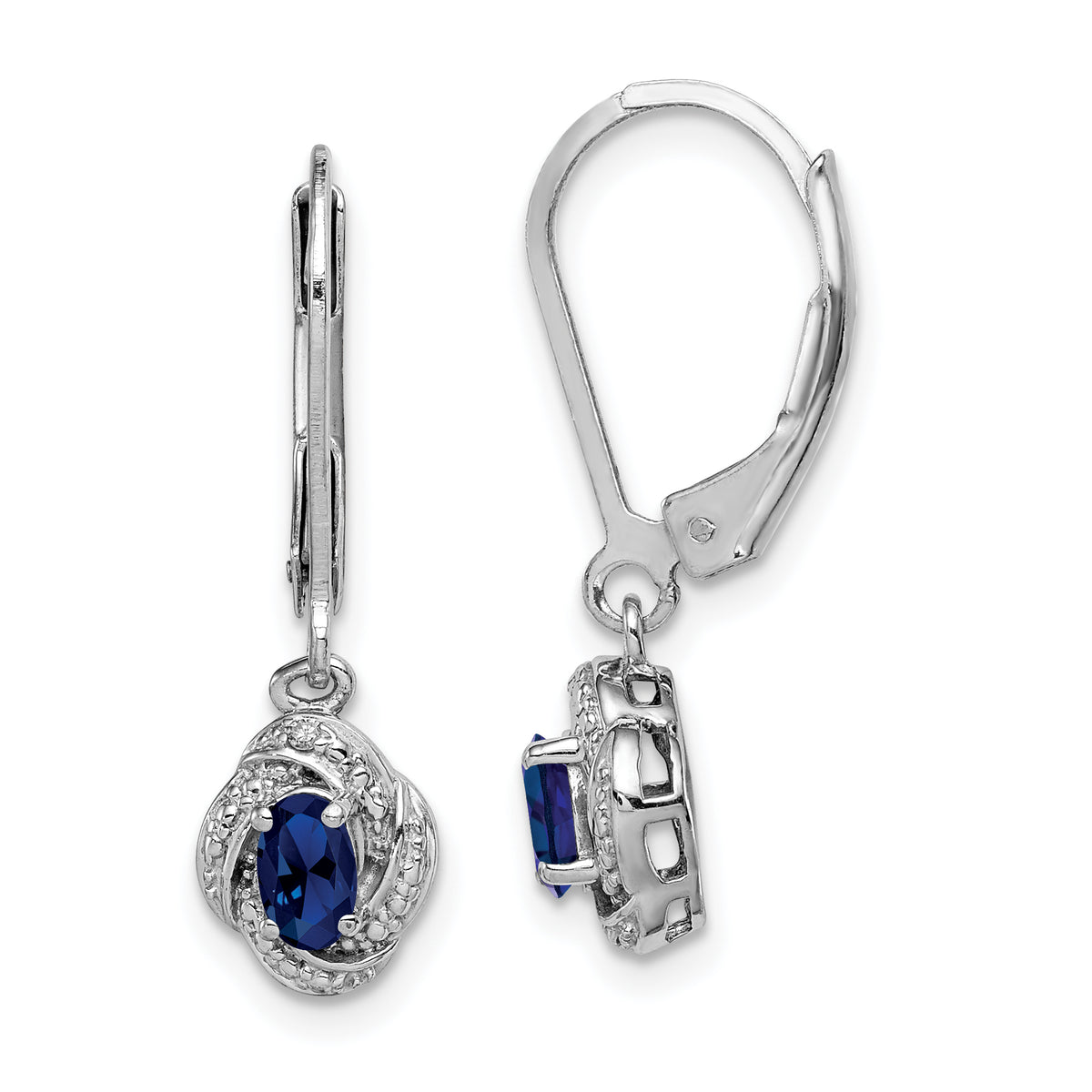 Sterling Silver Rhodium-plated Diam. & Created Sapphire Earrings